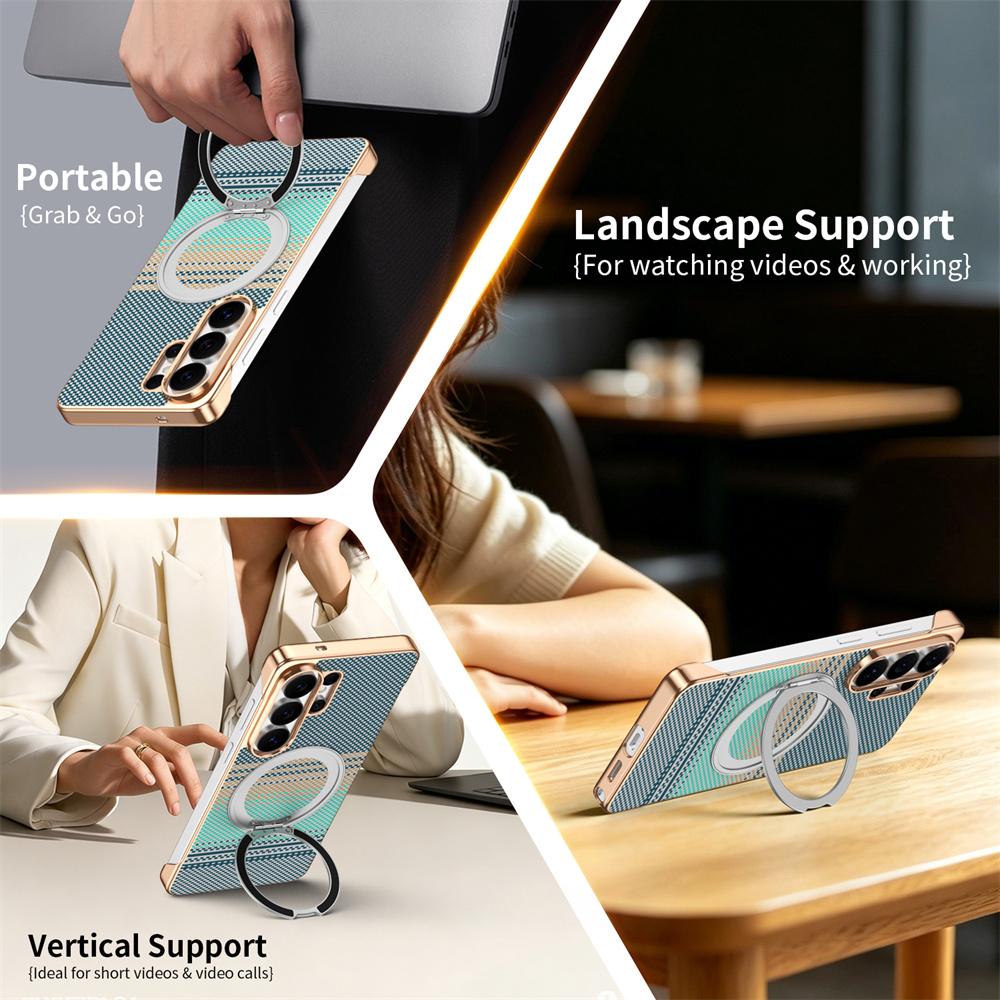 Luxury Carbon Fiber Fold Magnetic Stand Bracket For Magsafe Case For Samsung Galaxy S26 S25 S24 S23 Ultra Shockproof Back Cover