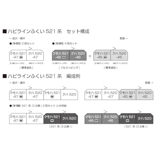 KATO Hapi Line Fukui 521 Series Standard Paint + Fully Wrapped 4-Car Set, Special Edition Model Train, 10-2014