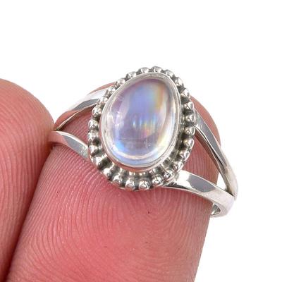 Natural Rainbow Moonstone Gemstone Handmade 925 Sterling Silver Ring Size 6 W6M95