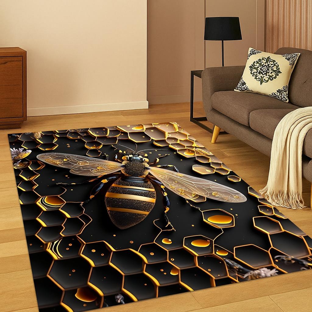 3D Insect Cartoon Bee Cute Carpet Rug Mat for Home Bedroom Living Room Sofa Doormat Kitchen Decor,Kid Play Non-slip Area Rug