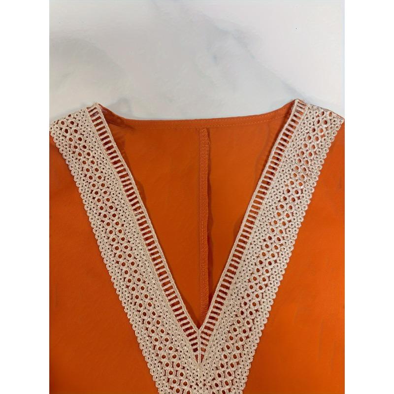 Haut en dentelle à col en V et couleur unie pour femme, printemps/été