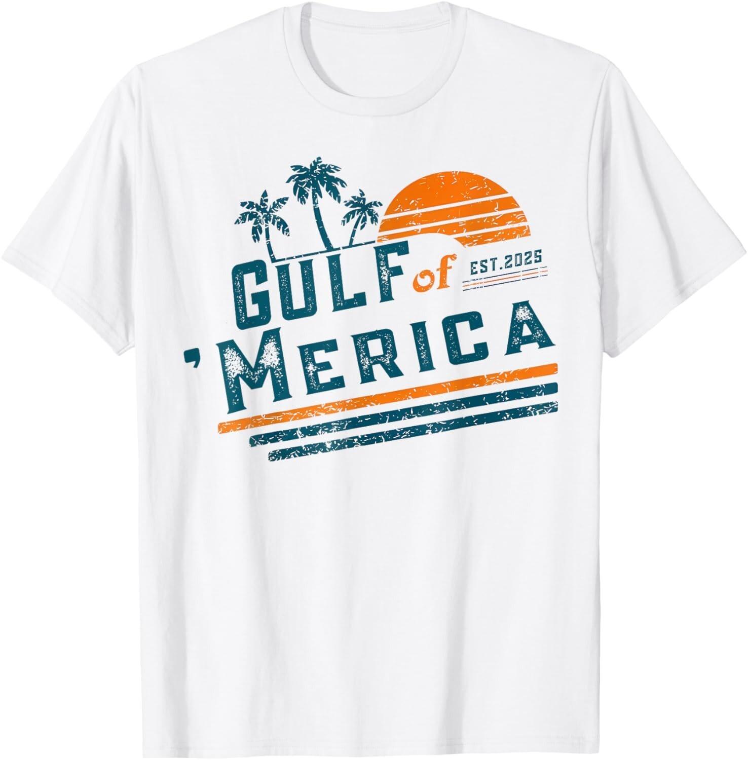 Retro Gulf of Merica US Flag Tee Patriotic 2025 T-Shirt Mens Womens Tees Top S