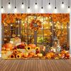 Blissful Autumn Harvest Theme Photography Background Forest Maple Fallen Leaves Window Pumpkins Sunflower Photo Backdrop Decor2