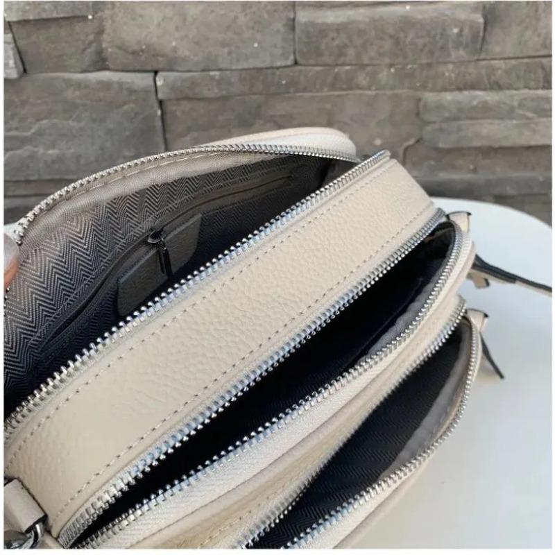 Women Shoulder Bag Genuine Cowhide Leather Handbag Zipper Pockets Large Capacity Female Crossbody Small Bag White