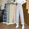Women's High Waist Plaid Straight Pants Loose Fleece Lined Warm Casual Wide Leg Trousers For Winter Student Daily Commute Wear