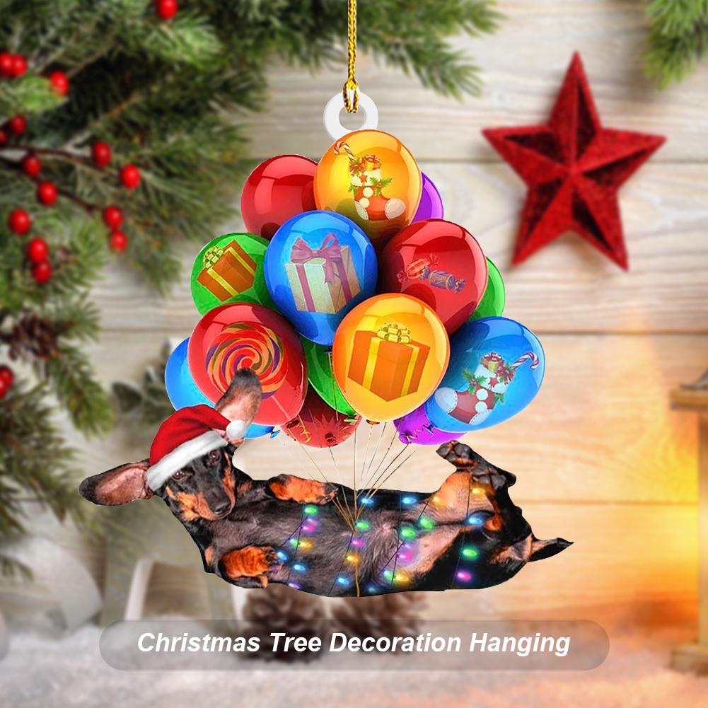 Christmas Hanging Sled Dachshund Decor Acrylic Cute Dachshund Dog Pendant Festival Theme Xmas Tree Backpack Car Interior Decor