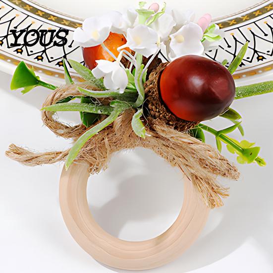 Bridal Shower Napkin Ring Artificial Rosemary Ring, Wooden Holder with Faux Acorns Harvest Party Supplies Flowers, Autumn Rustic for Farmhouse