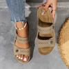 Women's Slippers 2024 Summer New Retro Wedge Rivets Leather Open Toe Walking Beach Flip Flops Non-slip Round Toe Outdoor Slides