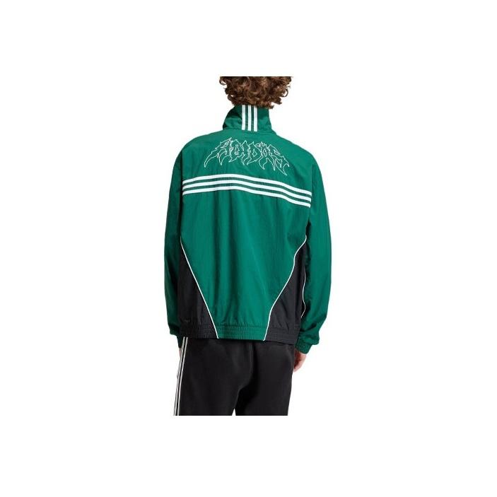 Adidas Originals Flames Jacket Three Stripes Color Block Pattern Printed Sports Jacket Men Jacket Forest-Green IS0195