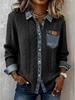 2026 European & American Style Women's Knitted Patchwork Denim Shirt - Autumn/Winter Long Sleeve Cardigan Outerwear