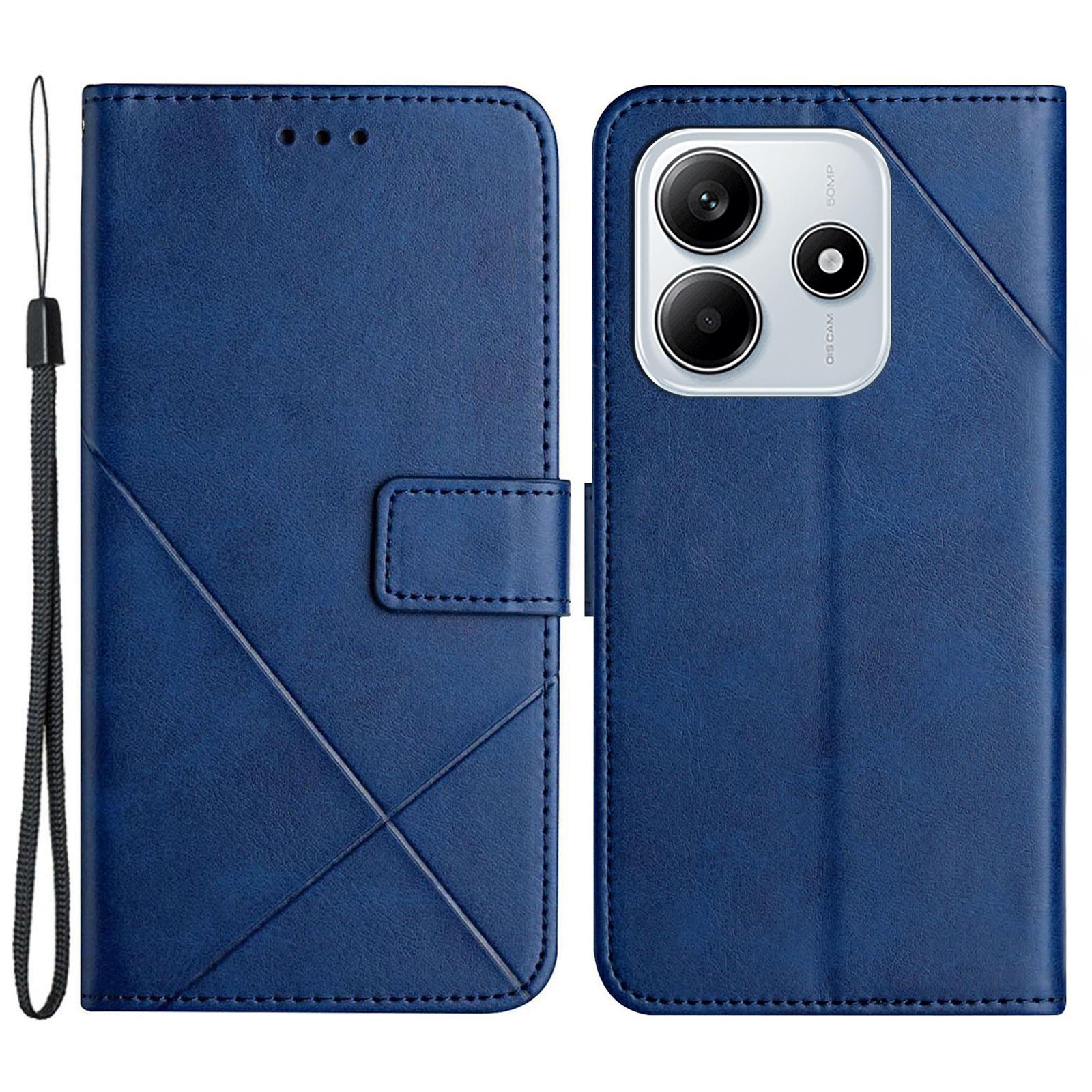 

Для Xiaomi Redmi Note 14 5G Кожаный чехол с тиснением в виде линий Чехол-кошелек для телефона Blue