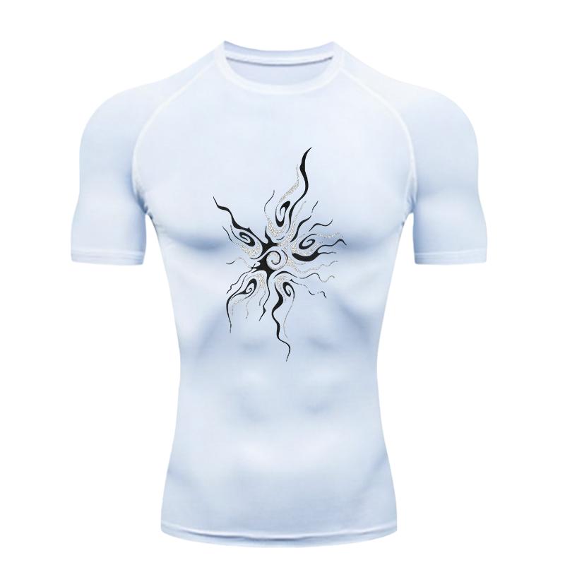 Flame Design Men Sports T-shirt Training Fitness Compression Workout T-Shirt Rashguard Sports Men's Short Sleeve Rashguard