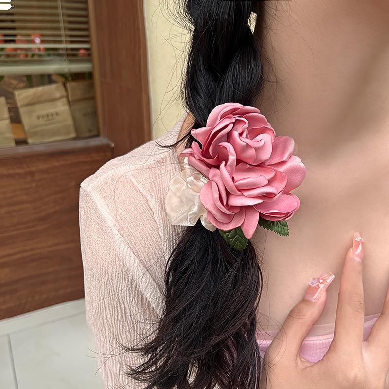 

Rose Camellia Satin Scrunchie - Retro Fairy Spring Hair Tie