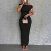 Women's Summer Fashion Solid Color Sloping Shoulder Slim Fitting Date Party Dress