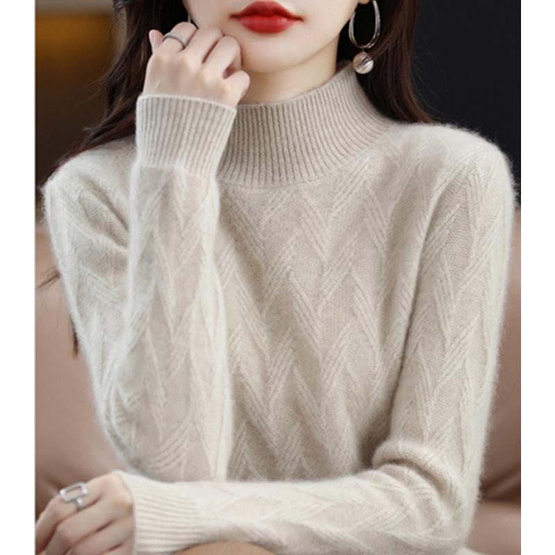 Autumn and winter new knitted sweater loose pullover fashion bottoming shirt warm inner top temperament semi turtleneck sweater women