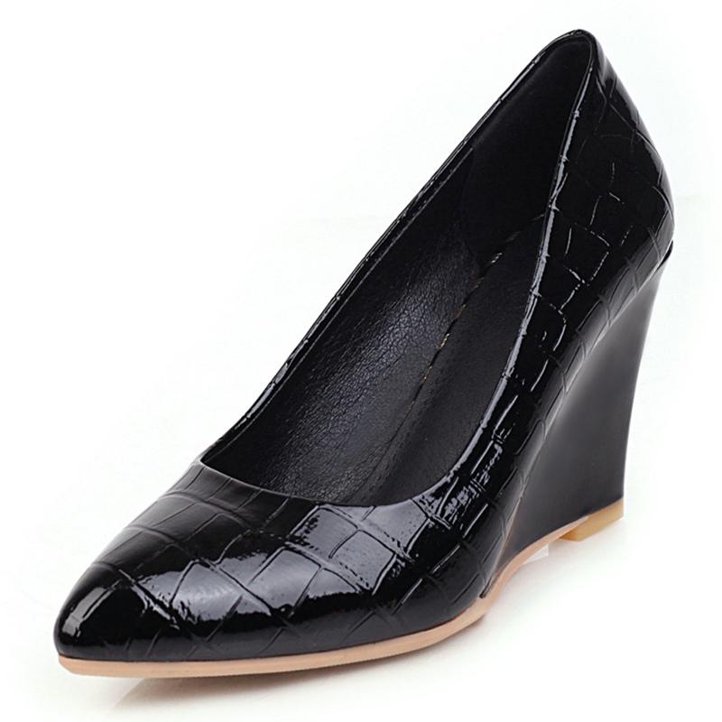 Classic Wedges Heels Pumps Shoes Women Casual Fashion Pointed Black White Dress Pumps Wedding Office Party Wedge Shoes Female
