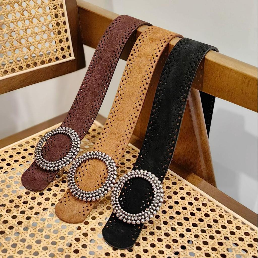 Breiter Wildleder-Gürtel für Damen mit runder Schnalle - Vielseitiges Modeaccessoire für Röcke & Mäntel