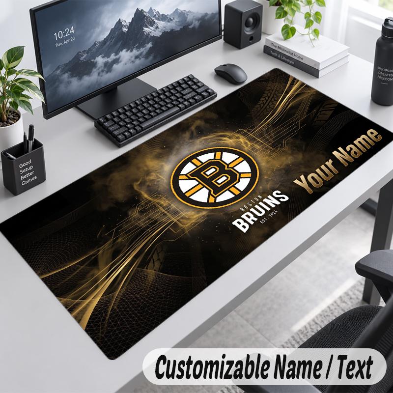 Custom Name Text Mouse Pad Boston Bruins Personalized Desk Pad For Work And Gaming