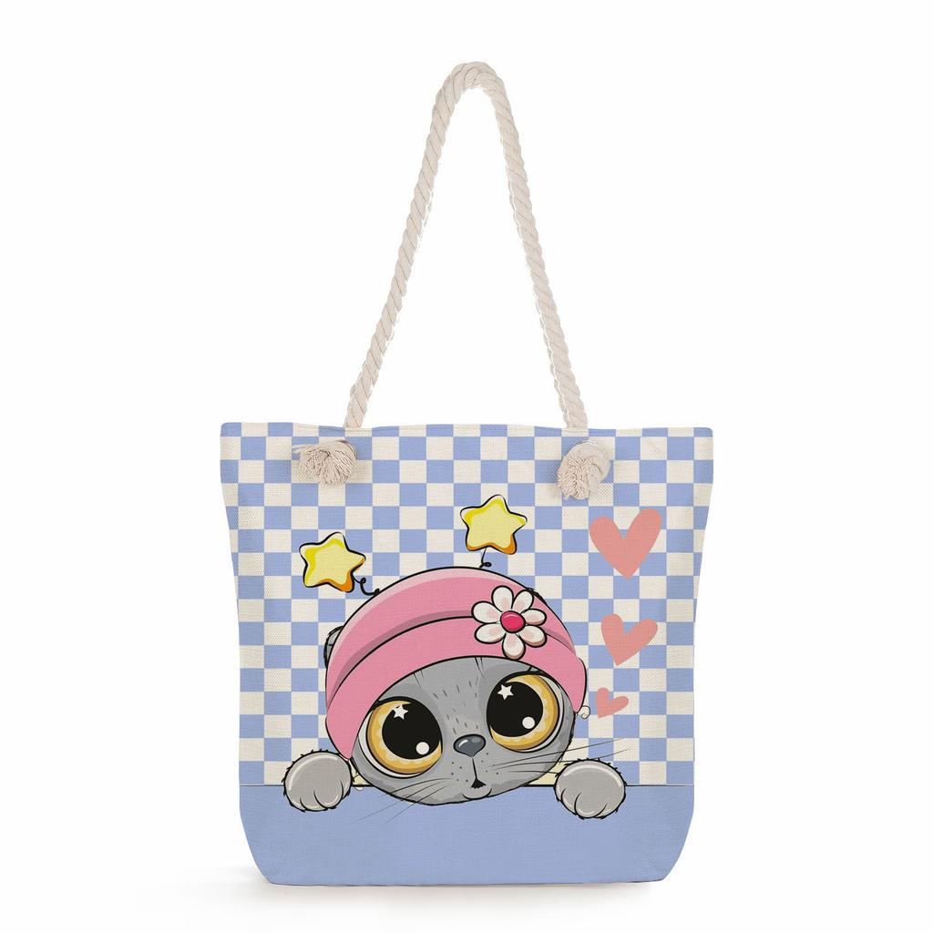 Cartoon animals print thick rope single-shoulder beach bag 7270 KTB
