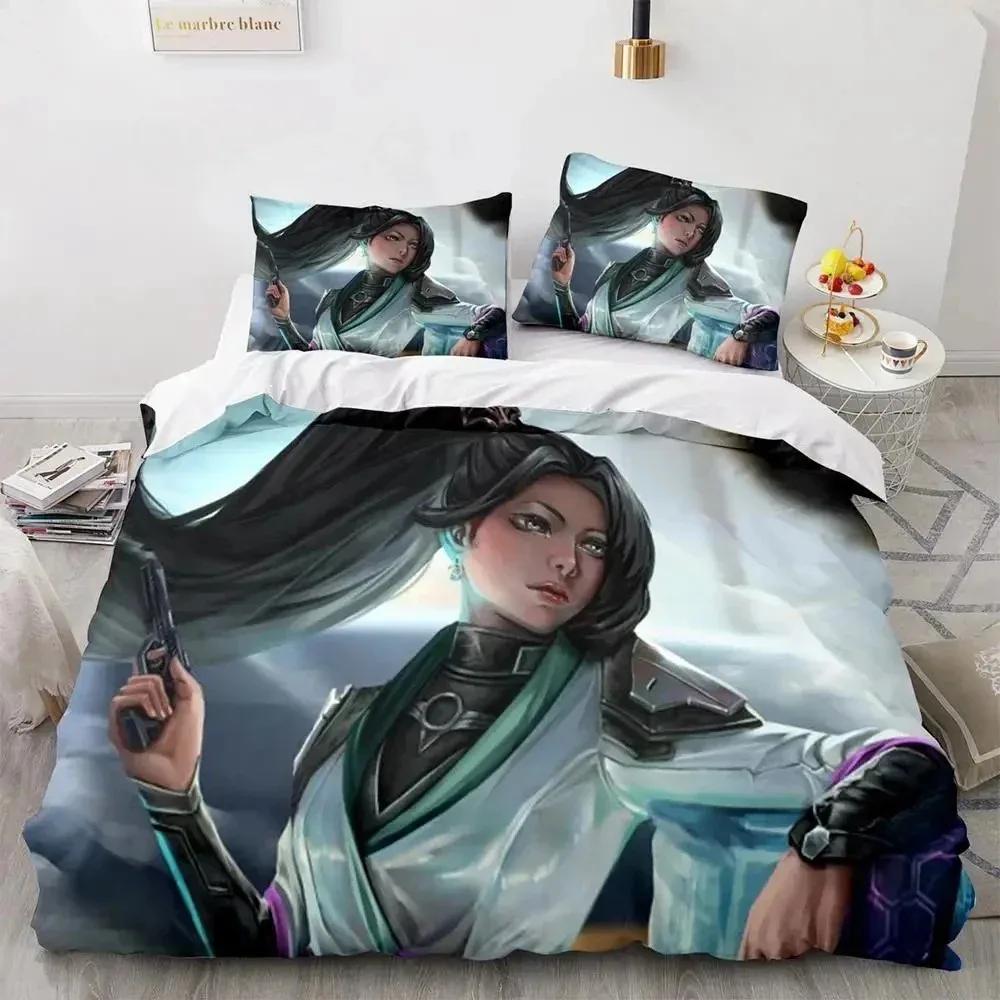 Game Valorant Neon Bedding Set Boysgirls Twin Queen Size Duvet Cover Pillowcase Bed Kids Adult Fashion Home Textile Customizable