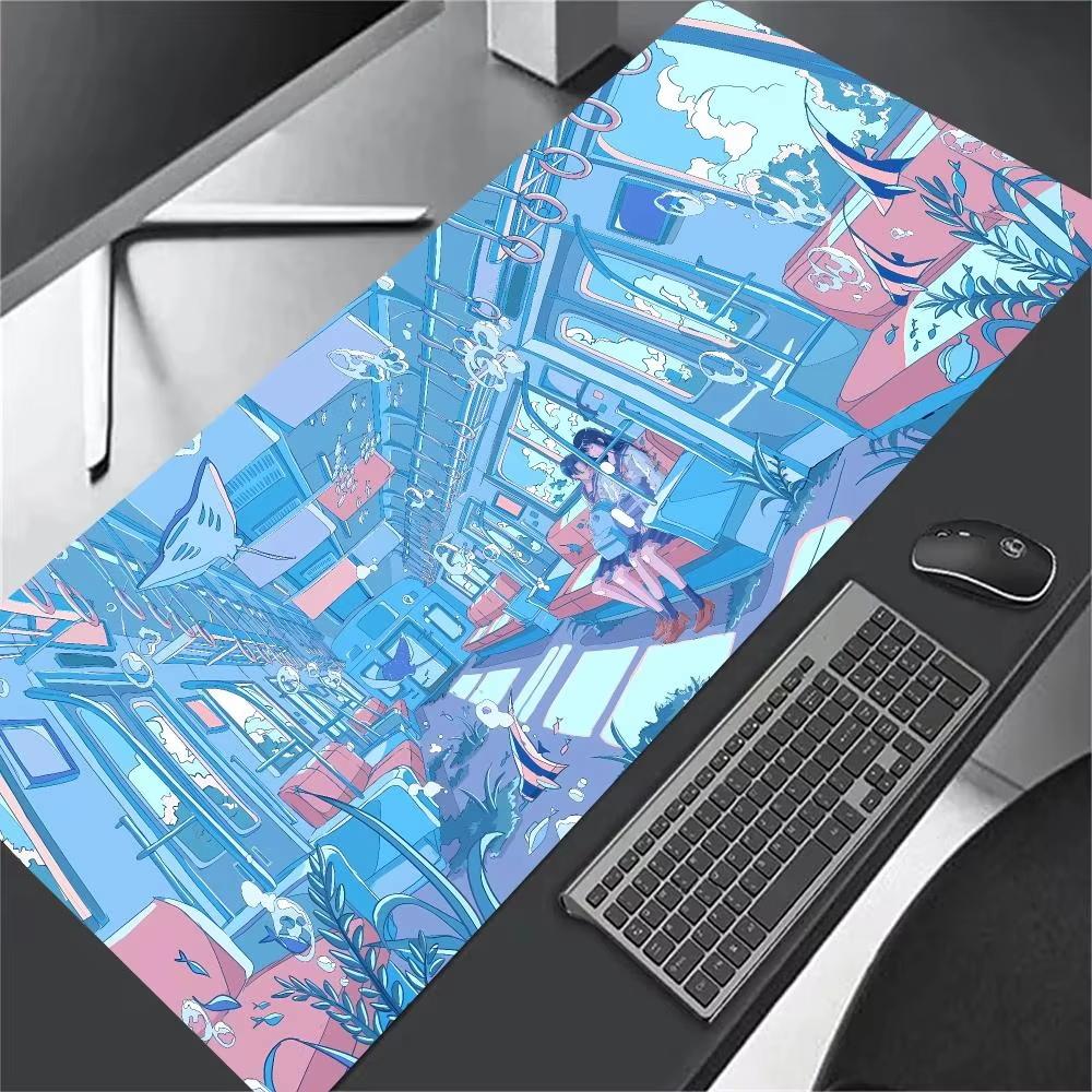 Anime Boy In the City Mousepad Non-slip Desk Pad Extended Computer Mouse Mat for Gamer Table Decor Pc Accessories Desk Mat