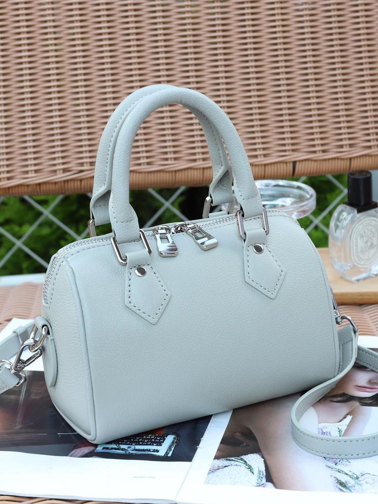 Genuine Leather Women's Boston Bowling Bag - High-Grade Feel, Large Capacity Handbag