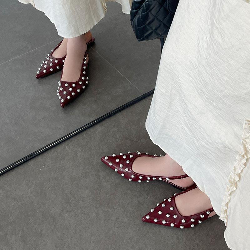 Fashion 2025 New Fashion Metal Rivet Women Flats Sandals Shoes Slides Female Shallow Footwear Pointed Toe Ladies Sandals Slip On Shoes