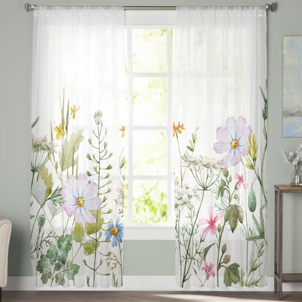 Frühlingsblume Vanille Wildblume Transparenter Tüll Fenstervorhänge Für Wohnzimmer Schlafzimmer Küche Schleier Vorhang Heimdekoration