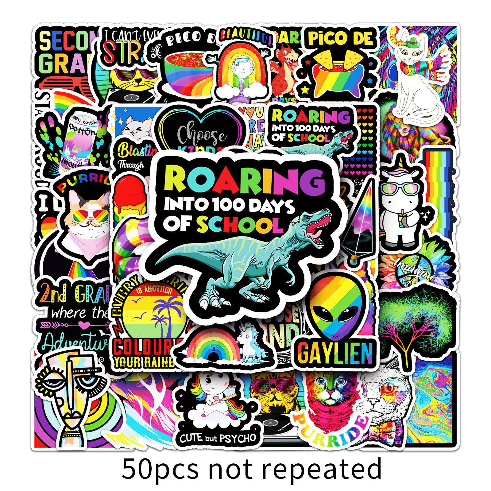 50 Colorful Rainbow Graffiti Stickers for Laptops & Suitcases
