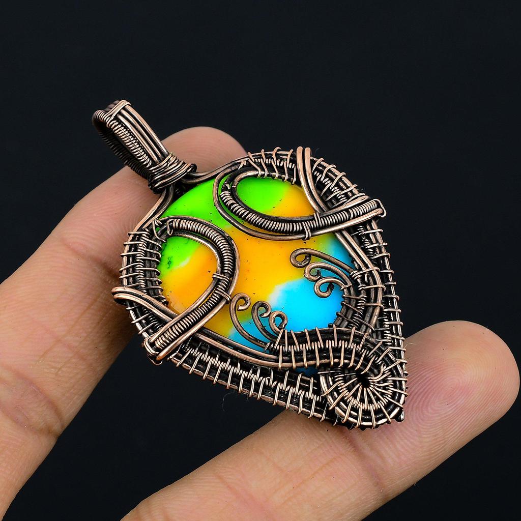 Multi Color Druzy Pendant, 999 Copper Wire Wrapped Gemstone Jewelry, Handmade Pendant, For Mother Day