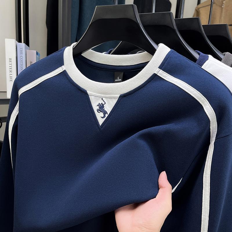Herren O-Ausschnitt Langarm Pullover Hoodies Luxusmarke Pferd Stickerei Verdickt Wärme Lässig Vielseitig Herrenbekleidung