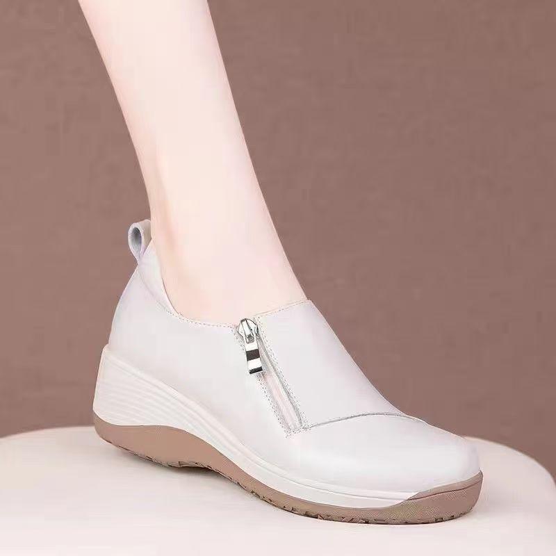 One-pedal shaking autumn casual soft leather comfortable thick-soled wear-resistant women's shoes single shoes women