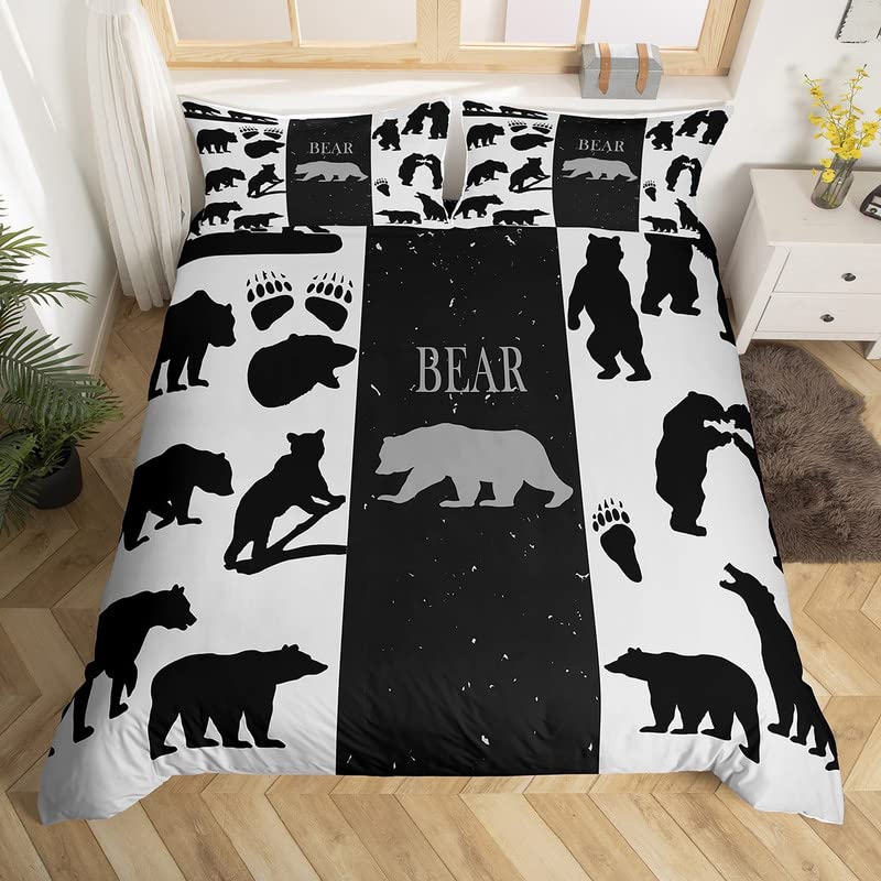 Bear King Queen Duvet Cover Rustic Western Wildlife Comforter Cover Pine Cone Farmhouse Wooden Bedding Set Polyester Quilt Cover