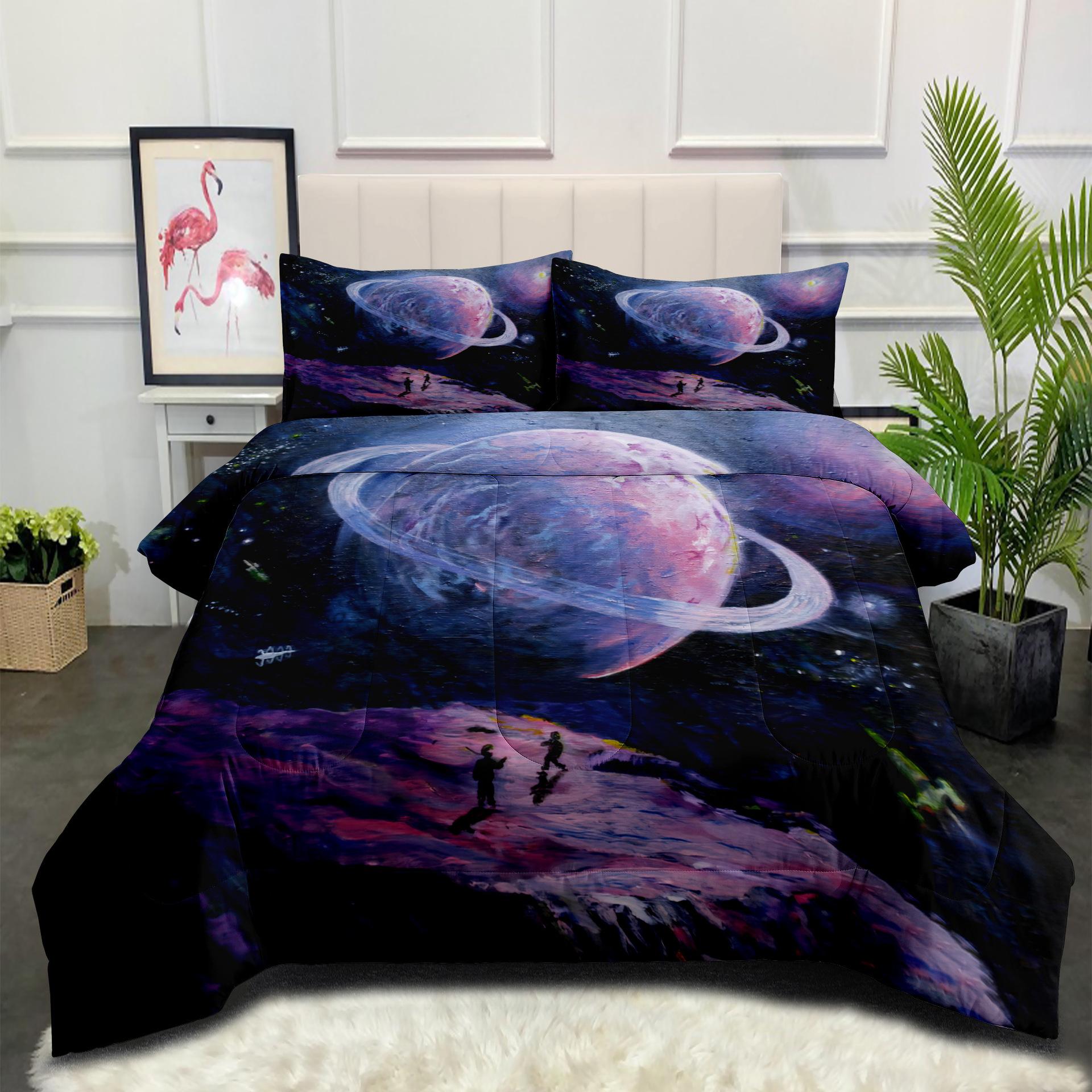 Quilt Universe Starry Sky Cartoon Quilt Fat Quilt Feather Silk Cotton Printing Quilt Core Home Textile Three-piece Quilt Cover 140*200cm