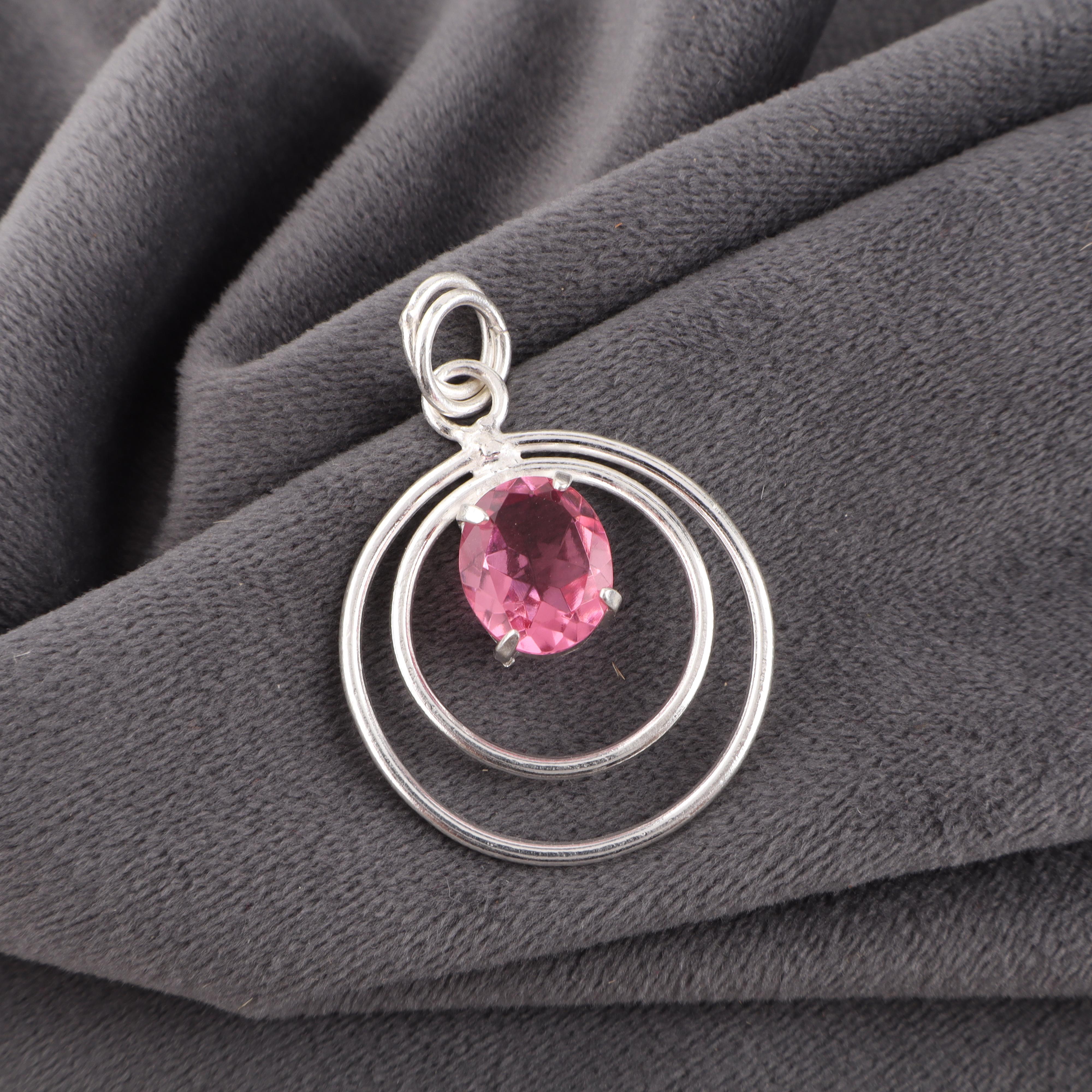 

Ювелирные изделия с розовым турмалином, кулон из цельного серебра 925 пробы с драгоценными камнями, украшения ручной работы, на День памяти 1.65 Inches розовый