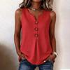 Women’s Sleeveless V Neck Button Front Blouse Loose Fit Casual Summer Tank Top with Pleated