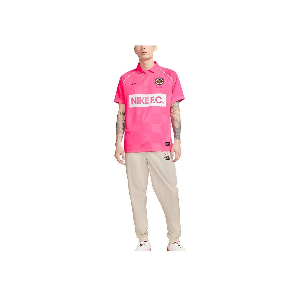 Nike Letter Print Polo Quick-Dry Loose Short Sleeve Soccer Shirt Men Tops Hot-Pink DQ5046-639