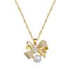 Necklace Earrings Set Light Luxury Full Diamond Bow Pearl Personality Temperament Banquet Earrings Necklace Group