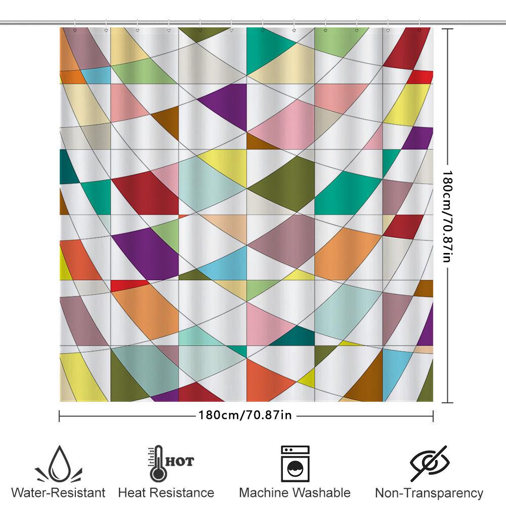 Colorful Geometric Shower Curtain Bathroom Decor Ideas 3D Printed Water-Resistant Fabric Easy Install Hook Rings Set For Bathtub