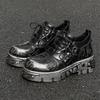 Fashion High Quality Men Leather Shoes Metal Punk Shoes Men Gothic Sneakers Black Street Botas Mujer Botines Unisex Oxford Shoe