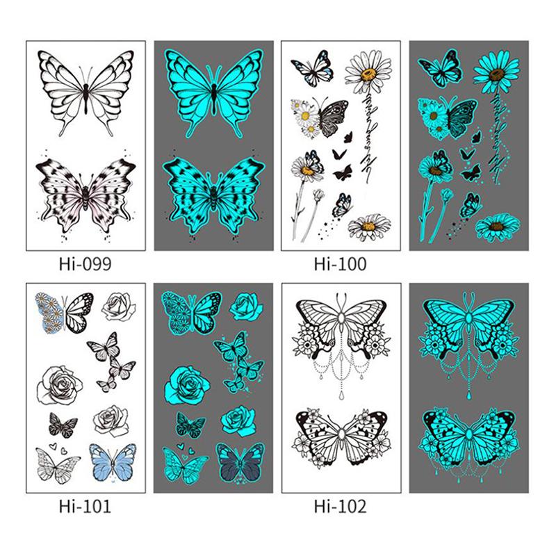 Butterfly Nightglow ajutise tätoveeringuga naiste kehakunstiga maalimise käe tätoveeringu kleebis