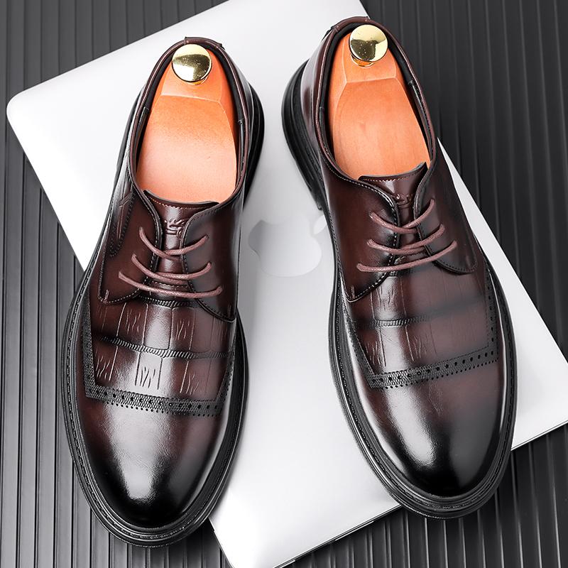 High End Brand Men's Business Dress Shoes Trendy Brogue Shoes Thick Soled Interview Conference Versatile Men's Leather Shoes