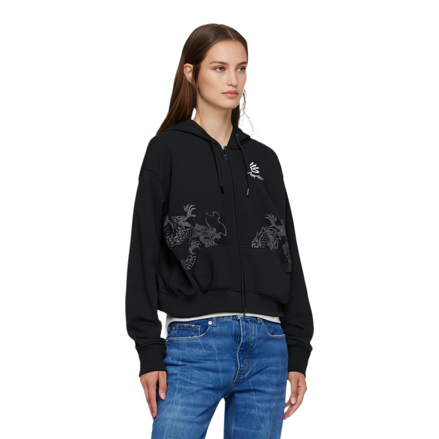 Under Armour Curry X Bruce Lee Collaboration SS24 Spring Collection Dragon Pattern Printed Full Zip Hoodie Women hoodies Black 1383216-001