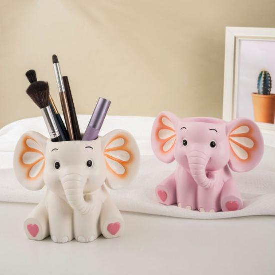 Elefant Pennhållare Söt Skrivbords Pennhållare Multifunktionell Harts Pennhållare för Barn Tonåringar Kontor Skolmaterial