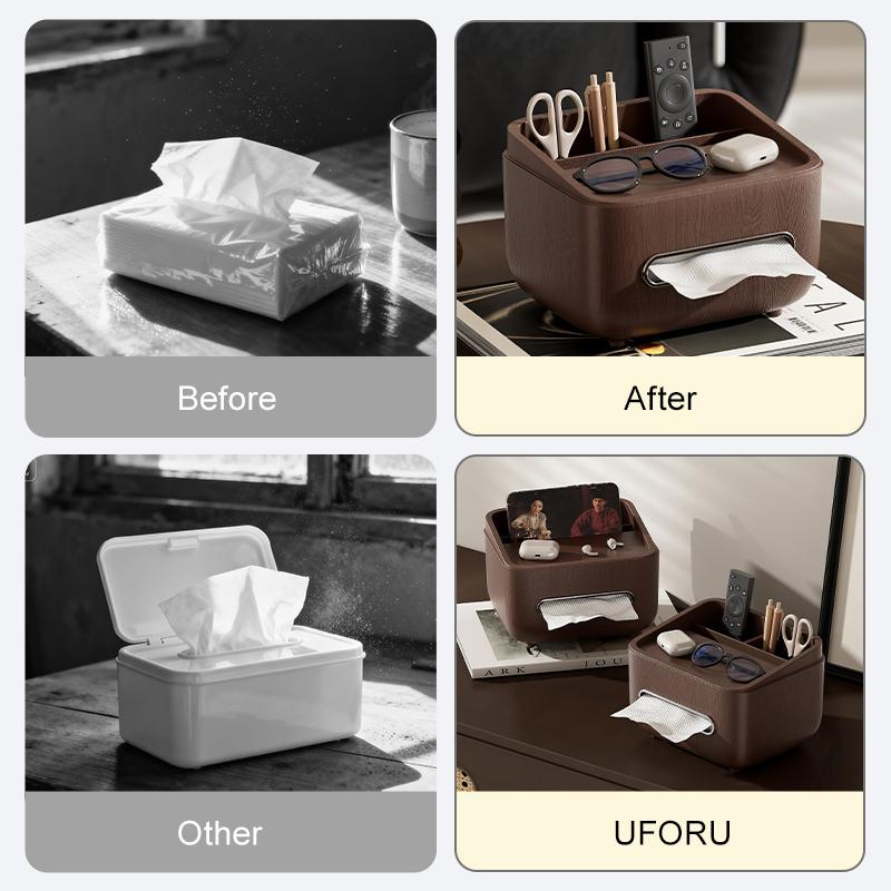 Paper towel holder and storage box-modern farmhouse style rectangular plastic box with paper towel holder