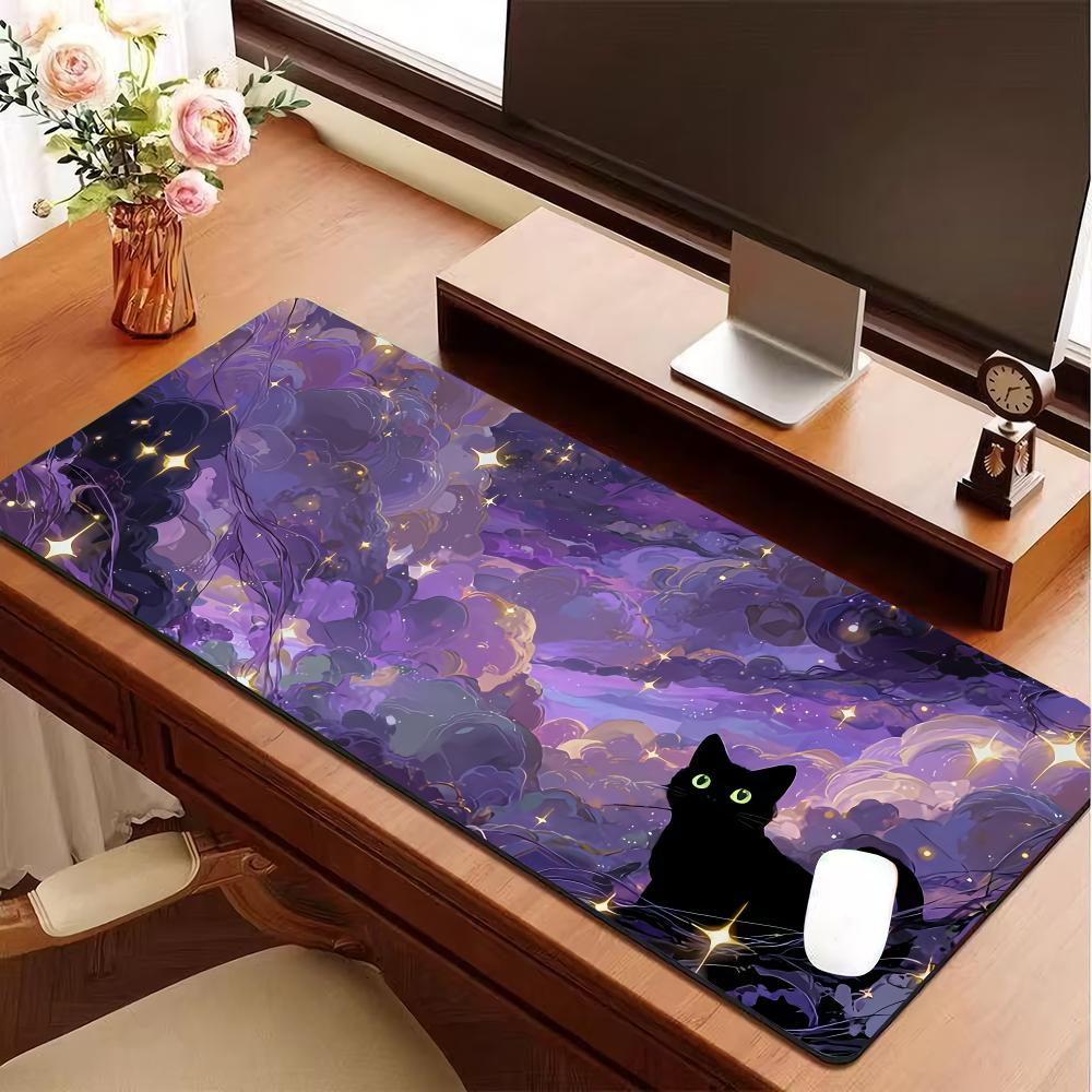Kawaii Black Cat Silicone Soft Gaming Mouse Pad Large Keyboard Pad Topographic Mouse Pad for Keyboard with Anti-Slip TableMat