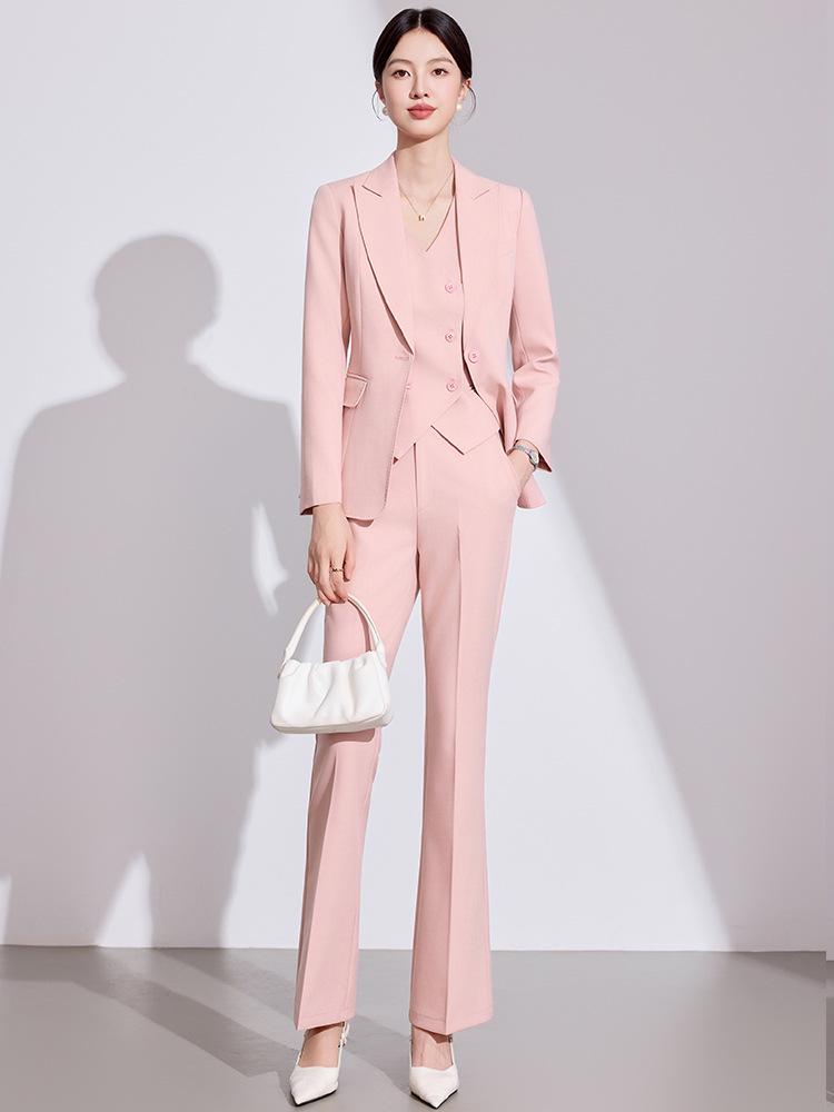 Women's High-End Pink Suit Set: 2025 Spring/Autumn Professional Vest for Management Workwear