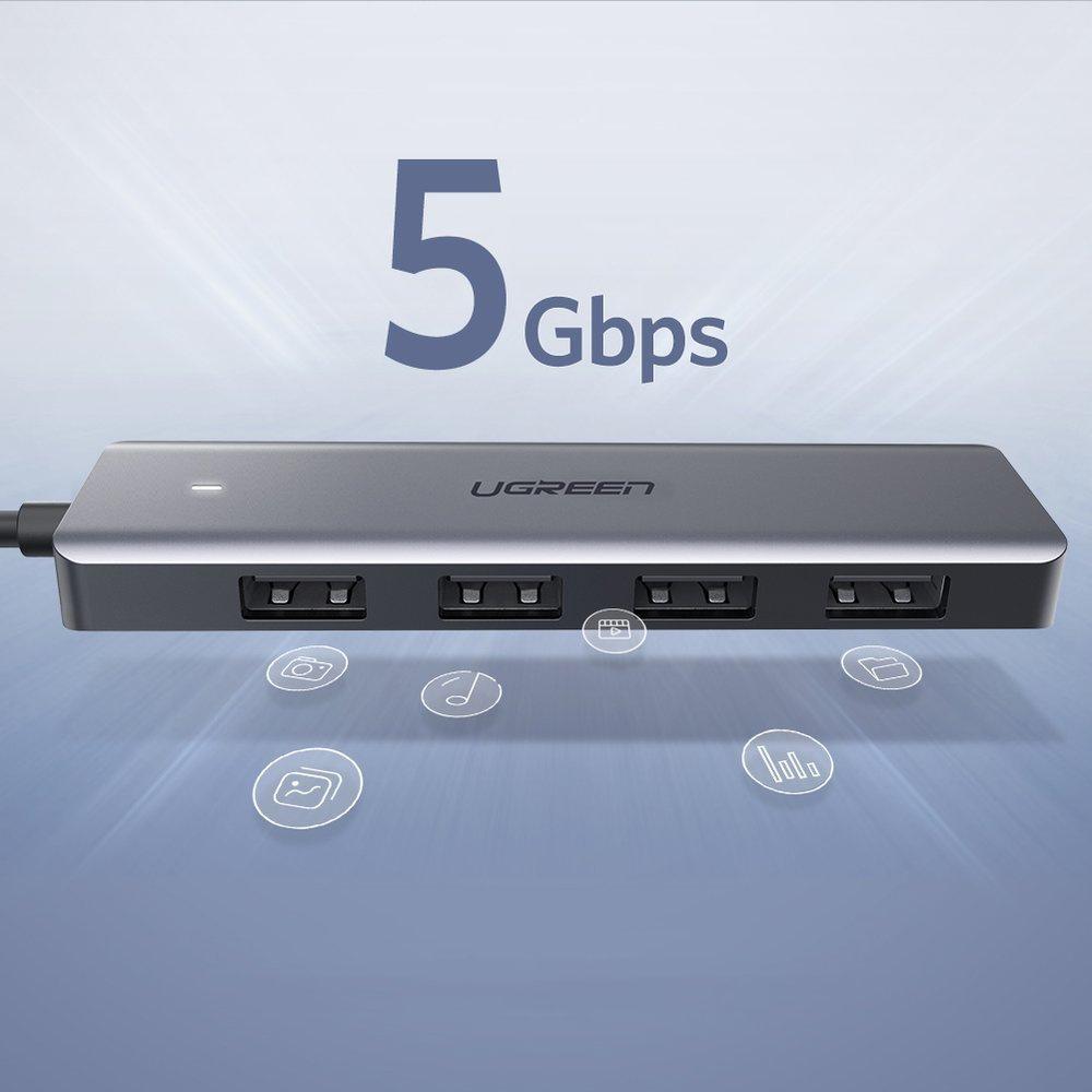 Ugreen 4-Port USB 3.2 Gen 1 Hub with Micro USB Power, Gray - Model CM219 50985