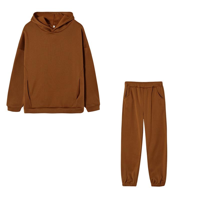 2024 Trendy Solid Color Hooded Sweatshirt & Casual Two-Piece Set for Autumn/Winter