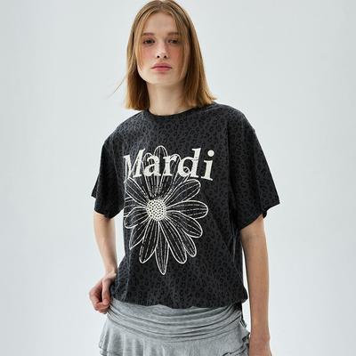 [mardimercredi] T-Shirt Leopard Flowermardi Cracked Charcoal Ivory